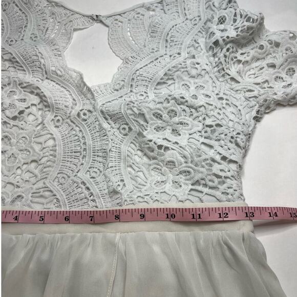 BEAUTIFUL MANIJU Ivory Lace Sheer Gown Long Sleeve Open Back Maxi Small - Picture 11 of 11